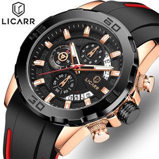 Brand LICARR ของแท้ นาฬิกาข้อมือควอตซ์แฟชั่น กันน้ํา แสดงวันที่ สไตล์สปอร์ต ธุรกิจ สําหรับผู้ชาย 9502