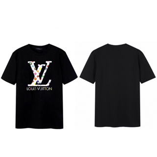 เสื้อยืดแขนสั้น ขนาดใหญ่ พิมพ์ลายตัวอักษร Lv คุณภาพสูง แฟชั่นคู่รัก