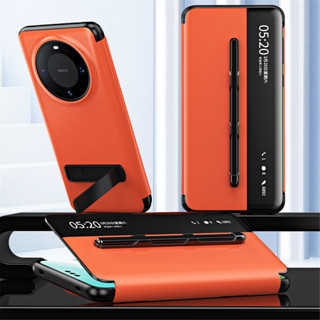 Huawei Mate 60 pro เคสโทรศัพท์หนัง ฝาพับอัจฉริยะ หรูหรา พร้อมช่องใส่ปากกา Mate 60 pro เคสฝาพับ Smart Touch ที่ใส่ปากกา โลหะใส