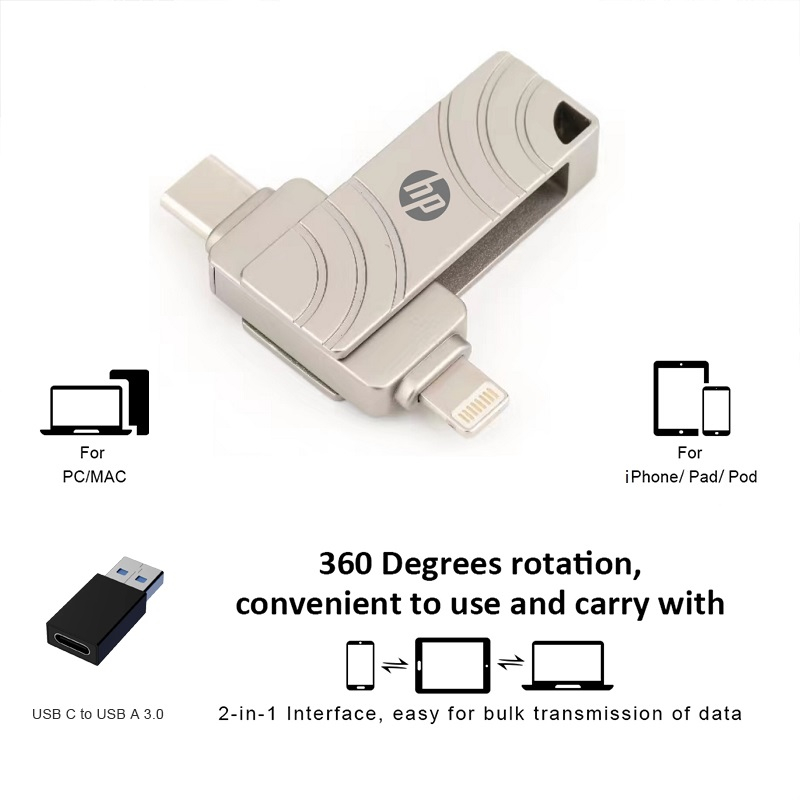3 in 1 แฟลชไดรฟ์ OTG USB Type C สําหรับ ios Flash Disk Metal Memory ...