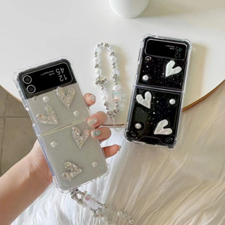 เคสโทรศัพท์มือถือแบบนิ่ม ลายหัวใจ 3D แวววาว สําหรับ Samsung Galaxy z flip3 z flip4 z flip5