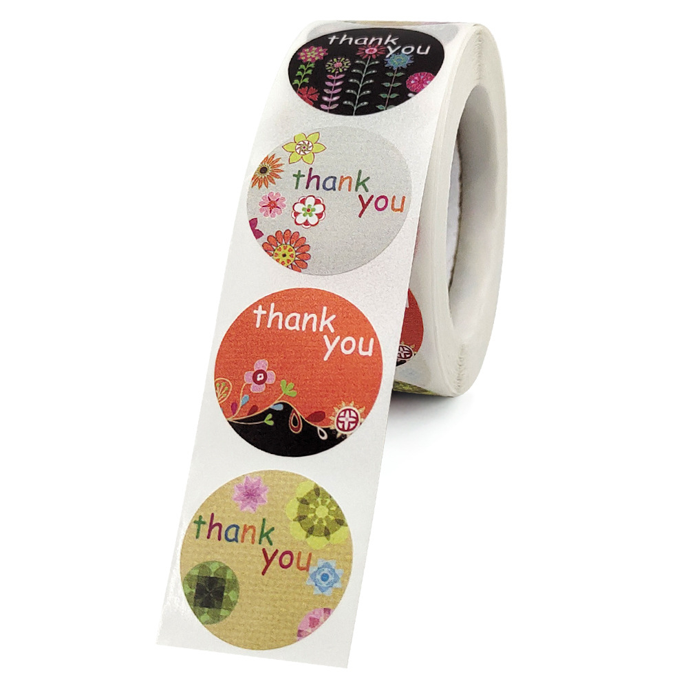 สติกเกอร์ฉลากเลเซอร์-ลายดอกไม้-thank-you-สีรุ้ง-สําหรับตกแต่ง-500-ชิ้น-ต่อม้วน