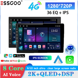 Essgoo 2023 เครื่องเล่น AI เสียง 4G+64G หน้าจอ QLED 2K พร้อม CarPlay Android บลูทูธ 4GLte WIFI GPS Android สําหรับรถยนต์