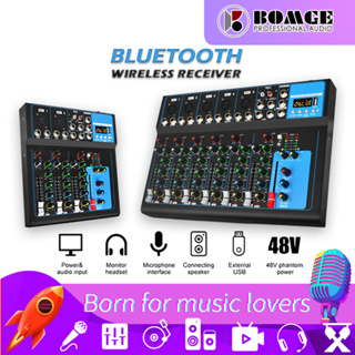 Bomge F7 เครื่องผสมเสียงบลูทูธ แบบพกพา พร้อม USB DJ แจ็ค MP3 48V สําหรับบันทึกเสียงคอมพิวเตอร์ 7 ช่องสัญญาณ