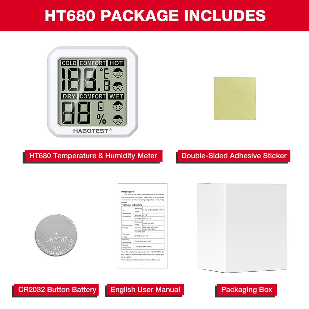 Habotest HT680/HT681 เครื่องวัดอุณหภูมิความชื้นดิจิทัล LCD ขนาดเล็ก ...