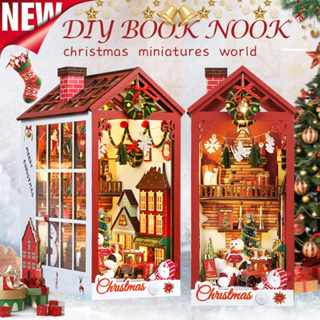 Cutebee Merry Christmas หนังสือ 3D พร้อมไฟ LED และฝาครอบกันฝุ่น สําหรับบ้านตุ๊กตา DIY