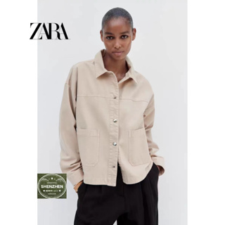 Zara KISS ใหม่ เสื้อโค้ทแจ็กเก็ต คอปกโปโล แขนยาว เอวสูง แต่งกระดุมแถวเดียว แต่งกระเป๋า ขนาดใหญ่ แฟชั่นสําหรับผู้หญิง