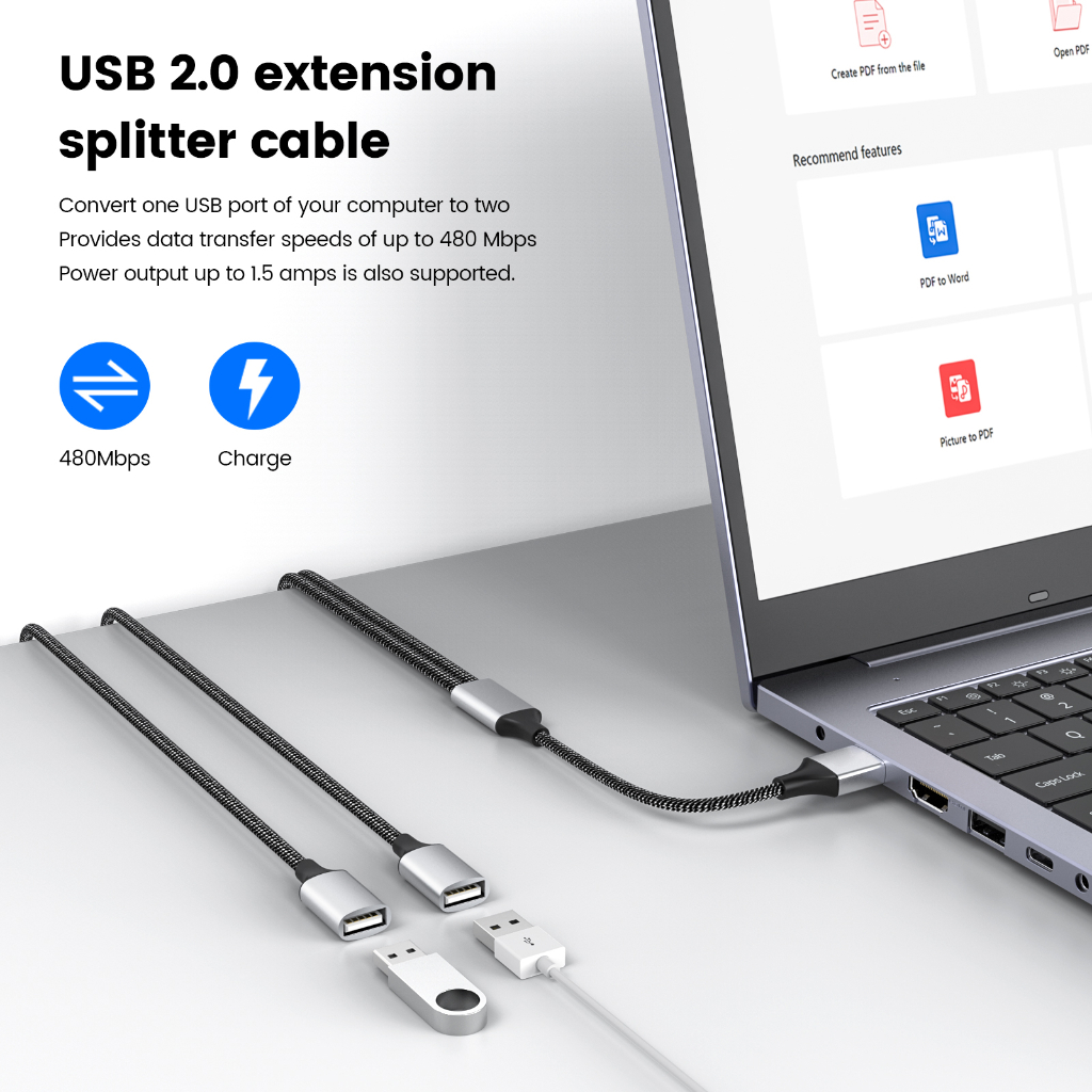 สายต่อ USB, USB Splitter USB A ชาย 2 หญิงสายไฟทนทาน USB Splitter สาย ...
