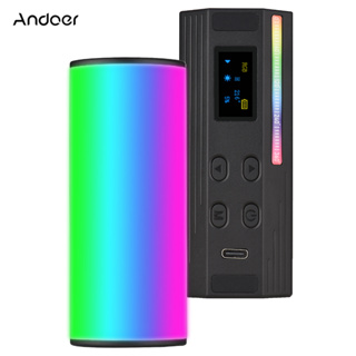 Andoer W100RGB ไฟเติมแสงวิดีโอ LED RGB 2500K-9000K หรี่แสงได้ 20 เอฟเฟคไฟ CRI95+ หน้าจอ LCD ด้านหลังแม่เหล็ก พร้อมขาตั้งกล้อง ขนาดเล็ก