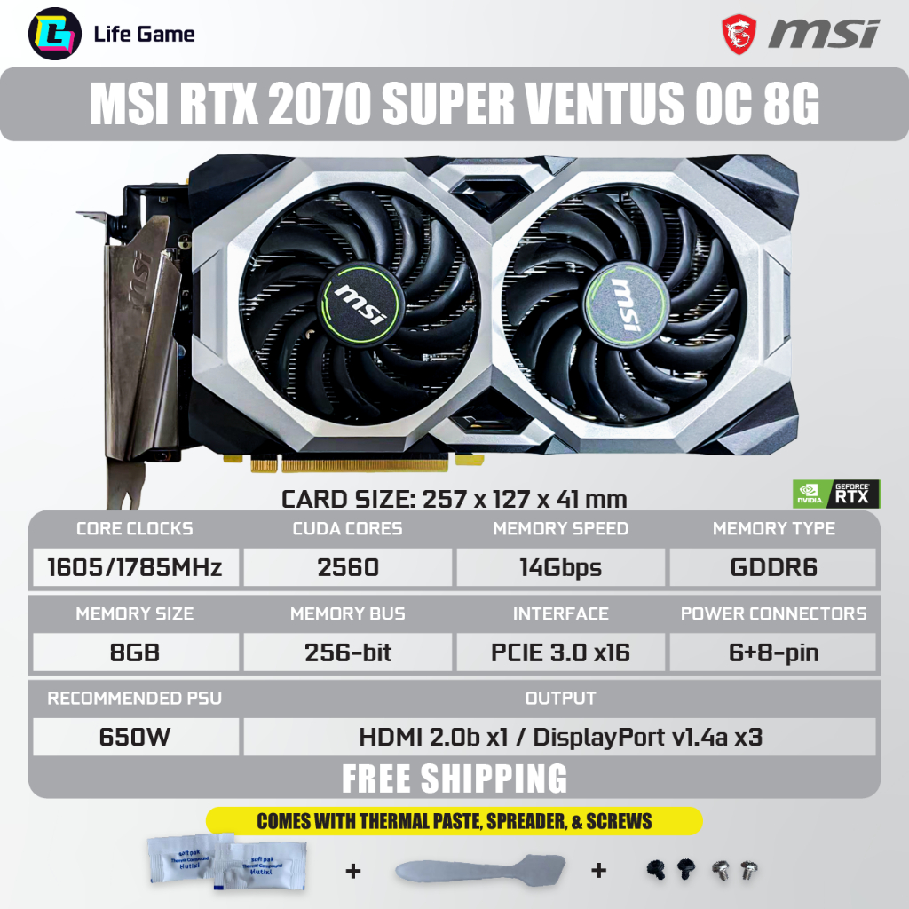 ใช้ MSI RTX 2070 super 8G D6 กราฟิกการ์ดกราฟิกการ์ด GPU nvidia RTX2070 ...