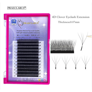 PRAECLARUS 4D W ขนตาปลอม ขนมิงค์ 4D 0.07 มม. สี่แฉก หนาธรรมชาติ Four-Leaf Clover Eyelash Extension Premium Materials Hand Woven Natural Thickness 0.07mm Mink 4D Four-Leaf Clover Lash