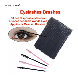 PRAECLARUS แปรงขนตา 50 ชิ้นแปรงมาสคาร่าแบบใช้แล้วทิ้ง Bendable Wands Eyes Applicator แปรงแต่งหน้า