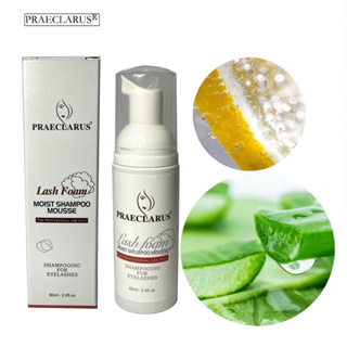 PRAECLARUS แปรงทําความสะอาดขนตาปลอมแชมพู 60 มล.Lash Foam Moist Shampoo Mousse 60ml Eyelash Extension with Mousse Brush Eye Lash Cleaning Foam for Clean Glue No Irritation Lash Cleanser