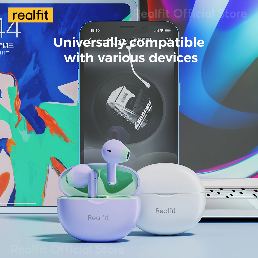 realfit F2 หูฟังบลูทูธไร้สาย พร้อมไมโครโฟน Bass หูฟัง เล่นได้นาน