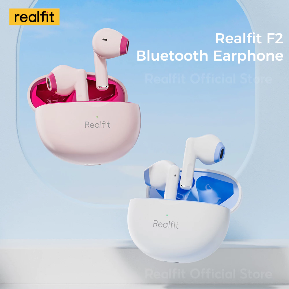 realfit F2 หูฟังบลูทูธไร้สาย พร้อมไมโครโฟน Bass หูฟัง เล่นได้นาน