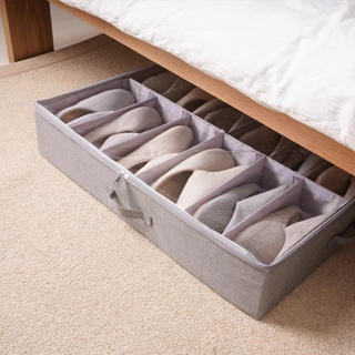 กระเป๋าใต้เตียงนอนวูฟเวนความจุขนาดใหญ่พับได้ใต้เตียงออแกไนเซอร์สำหรับ Home Hotel Linen Grey PLUTOSTYLE