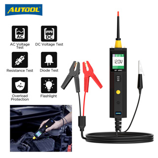 AUTOOL BT250 Auto 6V 12V 24V AC DC รถ เครื่องทดสอบวงจรแรงดันไฟสำหรับรถบรรทุก Test VoltMet Long Probe LED Light ปากกา Light Bulb