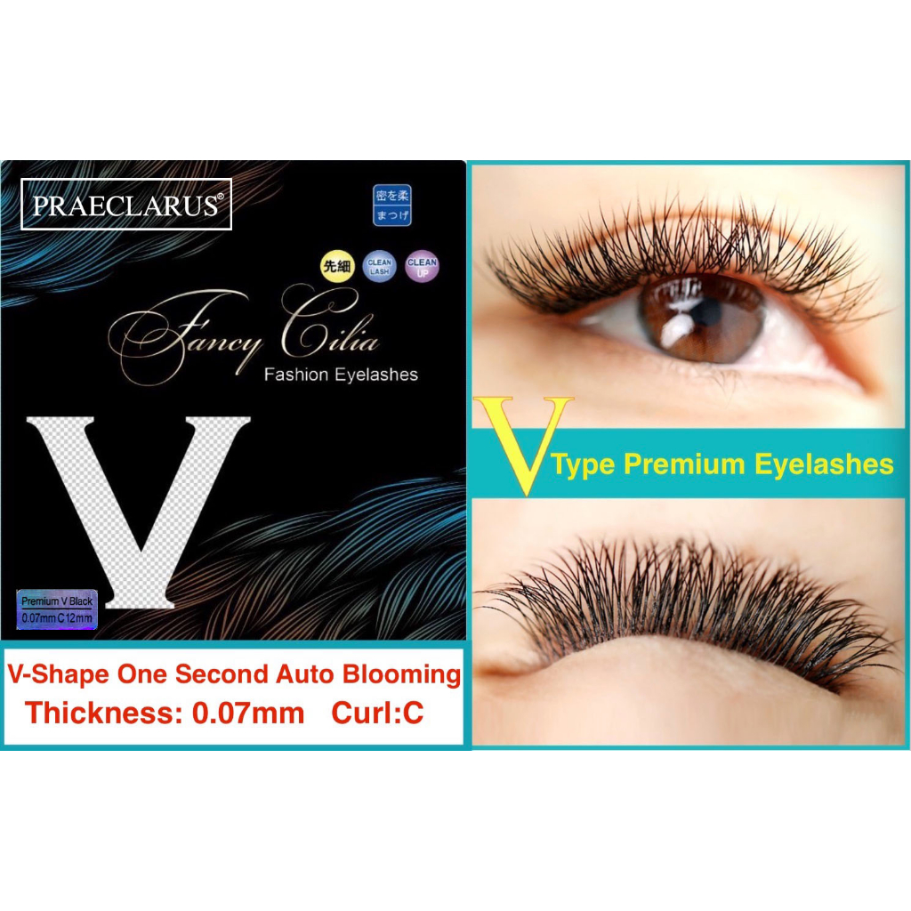 PRAECLARUS ขนตาปลอม ชนิด V ความหนา 0.07 มม. ขนมิงค์ พรีเมี่ยม สีดําด้าน ...