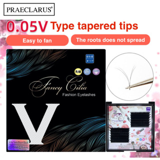 PRAECLARUS ต่อขนตาแบบ V เรียว ความหนา 0.05mmพัดลมออโต้บานง่ายขนตาแบบ V วัสดุพรีเมี่ยม ขนตามิงค์สังเคราะห์ ต่อขนตาแต่ละเส้น