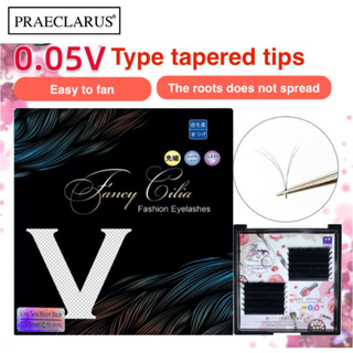 PRAECLARUS V Type Tapered Eyelash Extension Thickness 0.05mm Easy Fan Auto Blooming V Shape Lash Premium Materials Synthetic Mink Individual Eyelash Extension