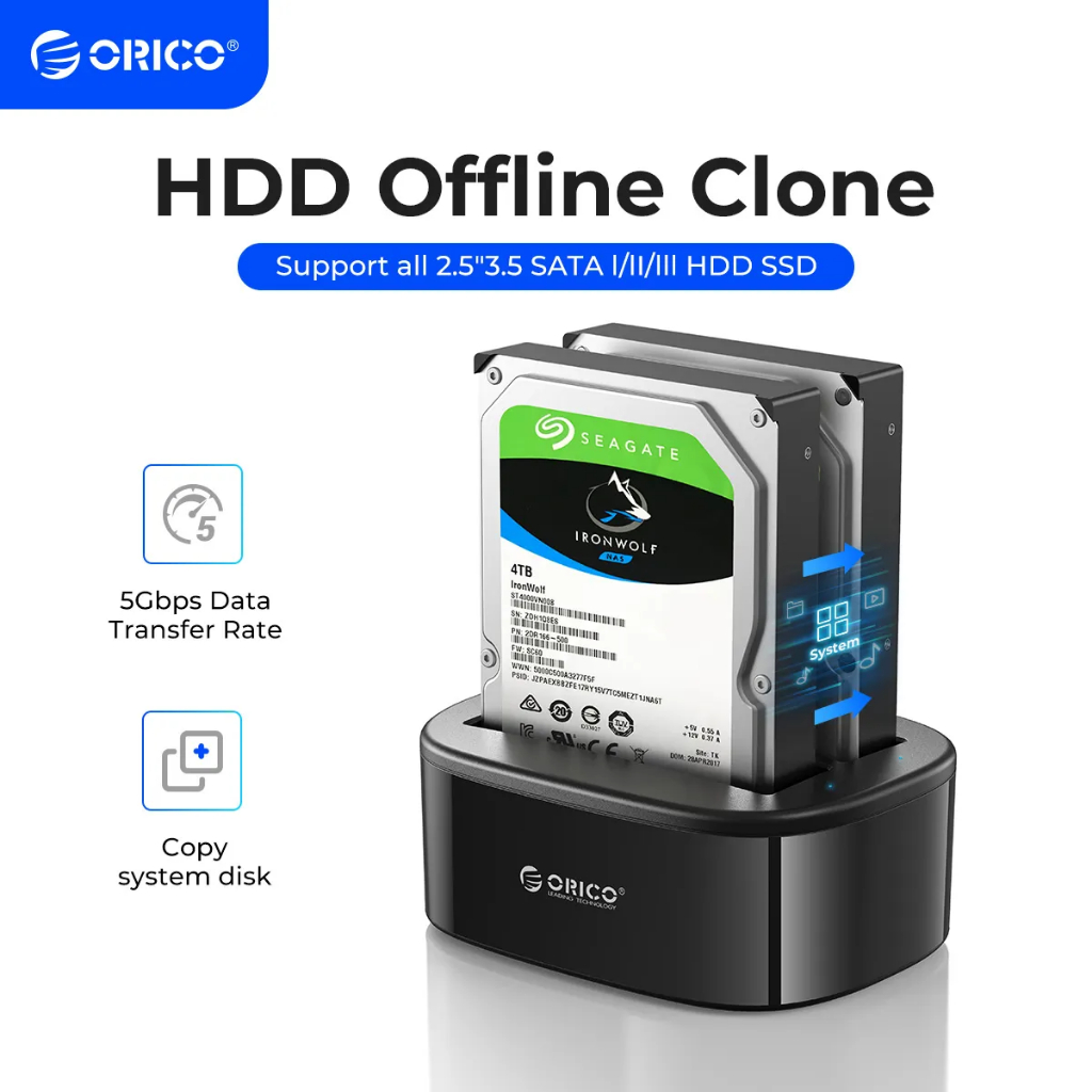 ภาพหน้าปกสินค้าOrico Clone HDD Docking Station แท่นวาง HDD พร้อมออฟไลน์ Clone SATA เป็น USB 3.0 สําหรับ SSD HDD Enclosure 2.5 3.5 นิ้ว