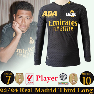 เสื้อกีฬาแขนสั้น ลายทีมชาติฟุตบอลชั้นนํา Real M Third Long Football Jersey 23-24 คุณภาพสูง ไซซ์ S - 2XL