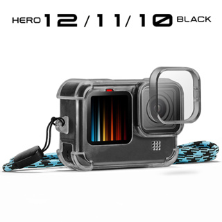เคสโทรศัพท์มือถือ ยางซิลิโคนนิ่ม TPU ใส กันกระแทก สีดํา สําหรับ GoPro Hero 12 11 10 9