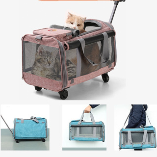 Eisho กระเป๋าแมวล้อลาก กระเป๋าสัตว์เลี้ยง ขนาดใหญ่ ระบายอากาศได้ 5 ด้าน ตัวกระเป๋าถอดออกได้  พับได้เก็บง่าย
