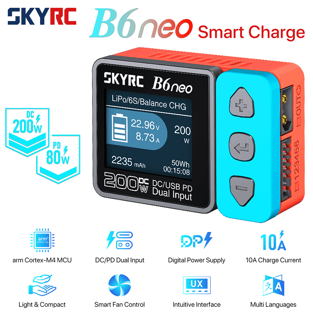 skyrc-b6-neo-อุปกรณ์ชาร์จแบตเตอรี่อัจฉริยะ-dc-200w-pd-80w-lipo-sk-100198-เครื่องชาร์จ-6s-ขนาดกะทัดรัด