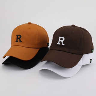 หมวกเบสบอล ผ้าฝ้าย แบบนิ่ม พิมพ์ลายตัวอักษร "R" สไตล์คลาสสิก แบบเรียบ แฟชั่นสําหรับผู้ชาย และผู้หญิง