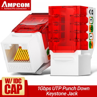 Ampcom CAT6 RJ45 โมดูลแจ็คเชื่อมต่อเครือข่ายอีเธอร์เน็ต 90° อุปกรณ์เจาะมุมเฉียง