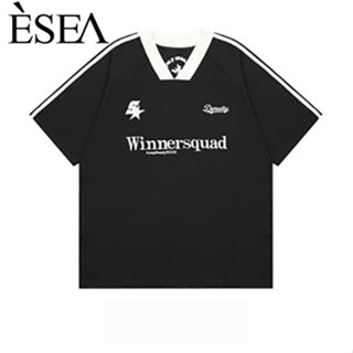 ESEA เสื้อยืดผู้ชาย แนวโน้มหลวม ins เสื้อยืดผู้ชายทุกคู่ การออกแบบดั้งเดิม ความรู้สึก สไตล์อเมริกัน ไฮสตรีท สีตัดกัน แขนสั้น
