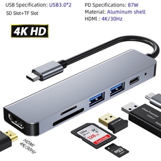 Ankndo ฮับ USB C 6 in 1 Type C เป็น USB 3.0 SD TF PD HDMI สําหรับแล็ปท็อป PC Samsung