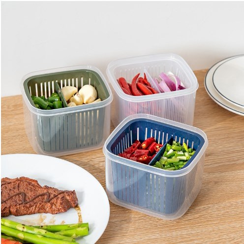 carlosa-กล่องเก็บของในตู้เย็น-กล่องเก็บผัก-กล่องเก็บอาหาร-กล่องพลาสติก-มีช่องระบายน้ำ-สองชั้น