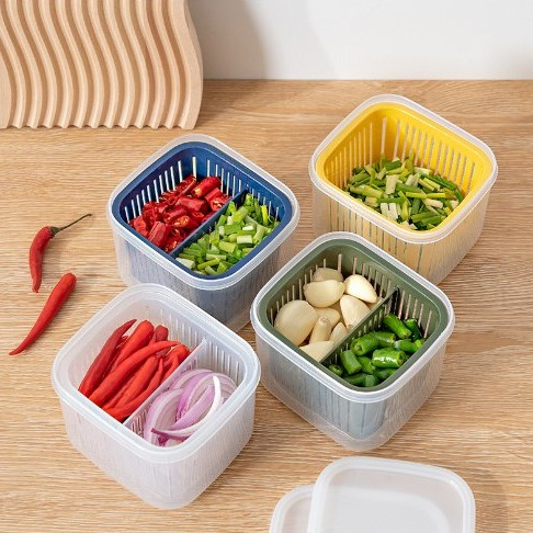 carlosa-กล่องเก็บของในตู้เย็น-กล่องเก็บผัก-กล่องเก็บอาหาร-กล่องพลาสติก-มีช่องระบายน้ำ-สองชั้น