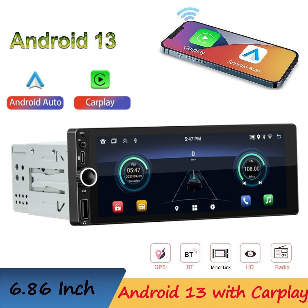 เครื่องเล่นวิทยุไร้สาย 1 Din Android Android-Auto Wifi บลูทูธ GPS FM ...