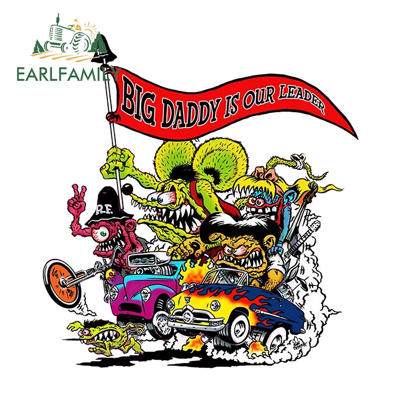 earlfamily-สติ๊กเกอร์กราฟฟิกกันน้ํากันแดดสําหรับติดตกแต่งประตูรถยนต์-rat-fink-13ซม-x-10-4ซม