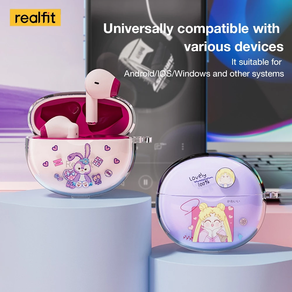 realfit F2 หูฟังบลูทูธเบสที่ยอดเยี่ยมหูฟังไร้สายพร้อมไมโครโฟน 5H เล่นยาวสไตล์เดียวกันกับ Bass หูฟัง Lenovo LP40 Pro