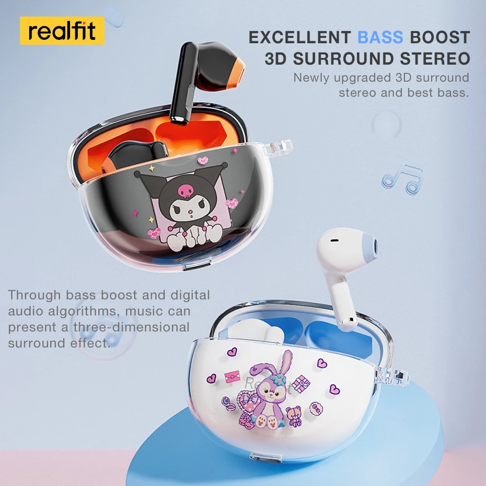realfit F2 หูฟังบลูทูธเบสที่ยอดเยี่ยมหูฟังไร้สายพร้อมไมโครโฟน 5H เล่นยาวสไตล์เดียวกันกับ Bass หูฟัง Lenovo LP40 Pro