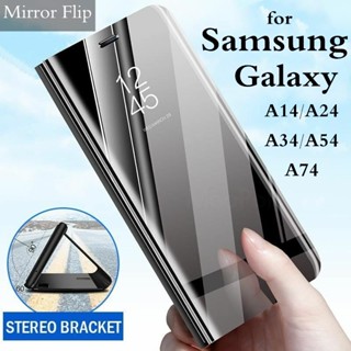 For Samsung Galaxy A14 A24 Case Smart Mirror Magnetic Flip Coque Samung A54 A54 A74 Stand Protection Phone Book Cover
