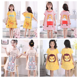 【 DL 】dress for girl Lovely thin children sleep skirt girl pajamas summer short sleeve cartoon dress home dress girl