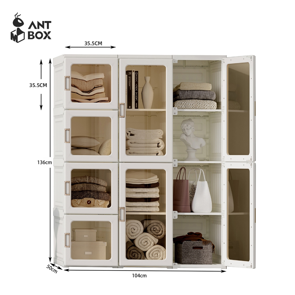 ANTBOX [พร้อมส่ง!!] ตู้เสื้อผ้า 6-15 ช่อง ติดตั้งง่าย ประตูใสโปร่งแสง ...