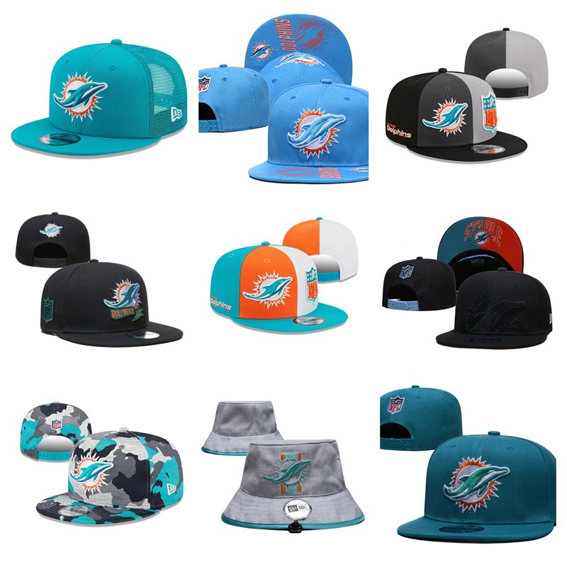 nfl-miami-dolphins-หมวกปีกปีกแบนแบบปรับได้หมวกกีฬากลางแจ้ง