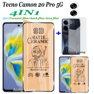 (4 In 1) ฟิล์มเซรามิค กันรอยหน้าจอ 2 ชิ้น ฟิล์มเลนส์ 1 ชิ้น ฟิล์มด้านหลัง 1 ชิ้น สําหรับ Tecno Camon 20 Pro Tecno Camon 20 Premier 18 19 17P 18P