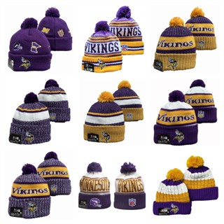 NFL Minnesota Vikings แฟชั่นฤดูหนาวอบอุ่นสีทึบหมวกถักหมวกเย็น