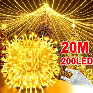 สายไฟหิ่งห้อย LED 200 ดวง 20 ม. 8 โหมด กันน้ํา สําหรับตกแต่งปาร์ตี้คริสต์มาส งานแต่งงาน ในร่ม กลางแจ้ง