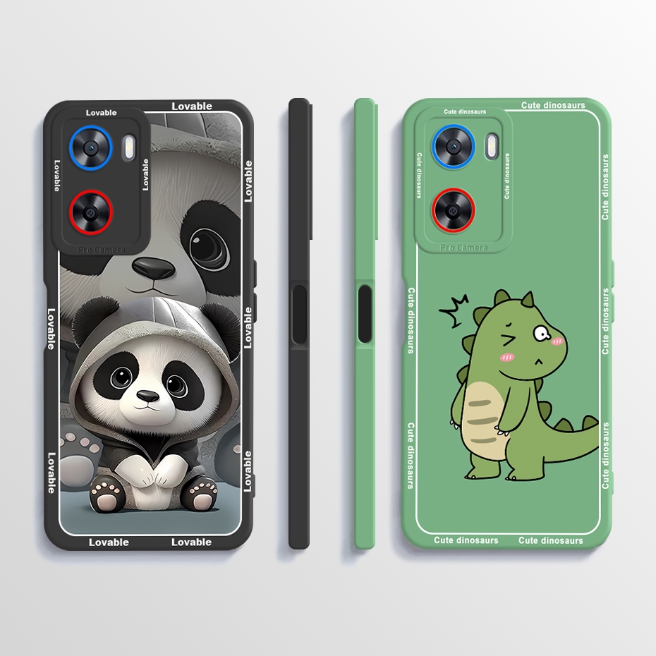 Oppo A77s A57 4g 2022 ขอบตรง ซิลิโคนเหลว เคสยาง แพนด้า ไดโนเสาร์ น่ารัก 