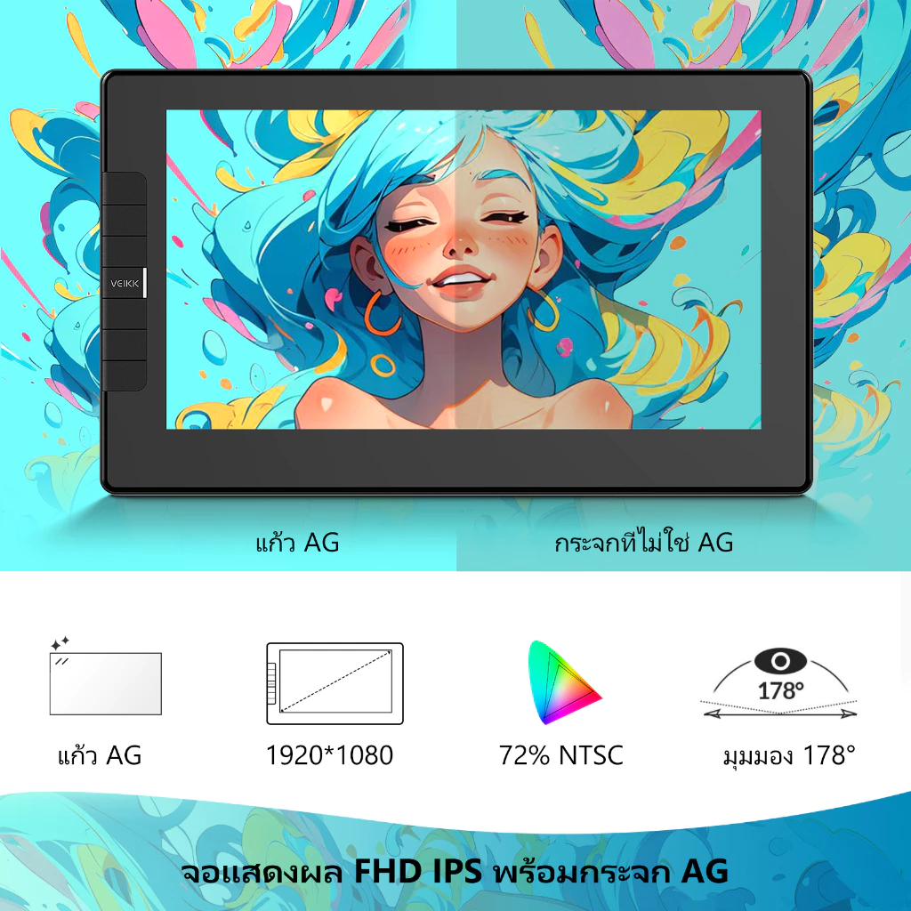 VEIKK VK1200 v2 เมาส์ปากกาพร้อมจอวาด 11.6 นิ้ว การแสดงกราฟิก หน้าจอเคลือบแบบเต็ม ความไวต่อแรงกด 8192 ระดับ 290 PPS