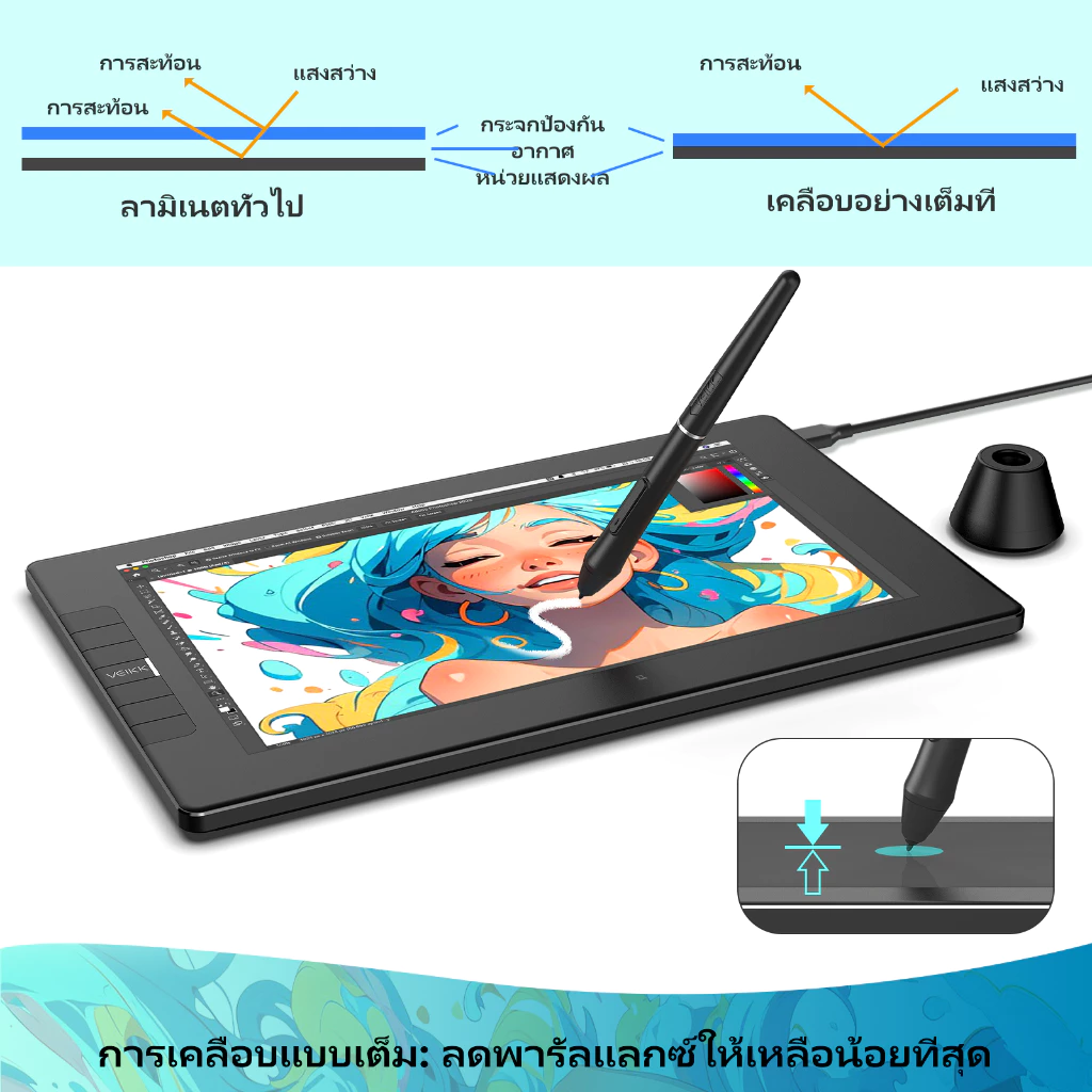 VEIKK VK1200 v2 เมาส์ปากกาพร้อมจอวาด 11.6 นิ้ว การแสดงกราฟิก หน้าจอเคลือบแบบเต็ม ความไวต่อแรงกด 8192 ระดับ 290 PPS
