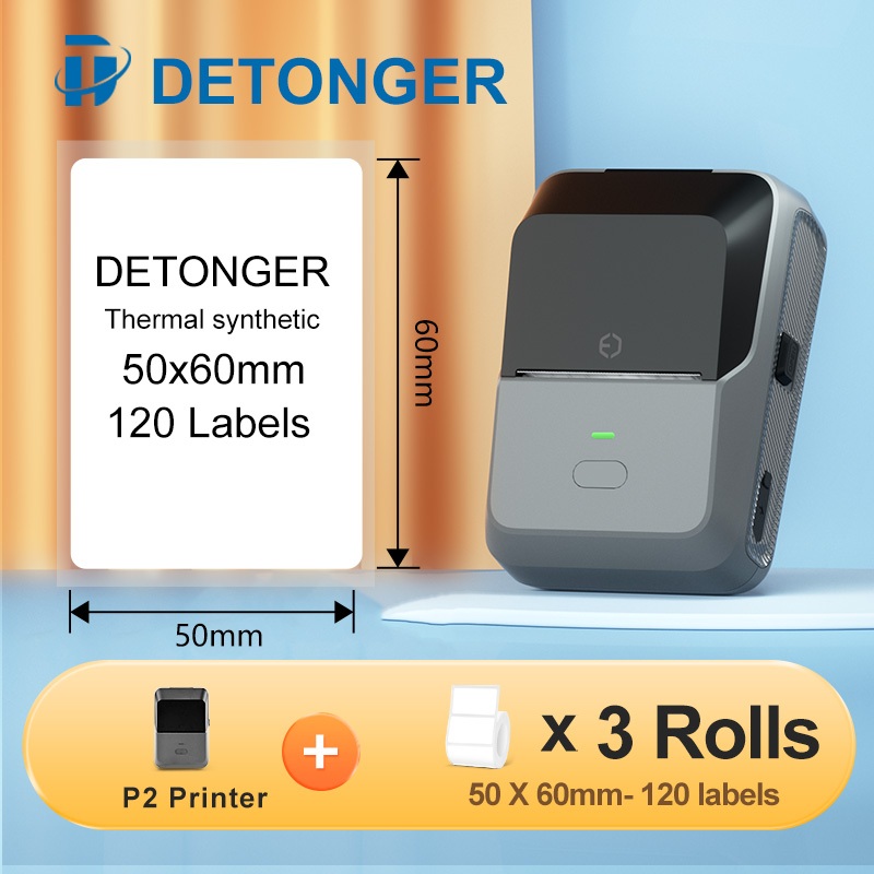 Detonger P2 เครื่องพิมพ์ฉลาก 2 นิ้วไร้สายบลูทูธฉลากความร้อนเทปม้วนฉลาก ...
